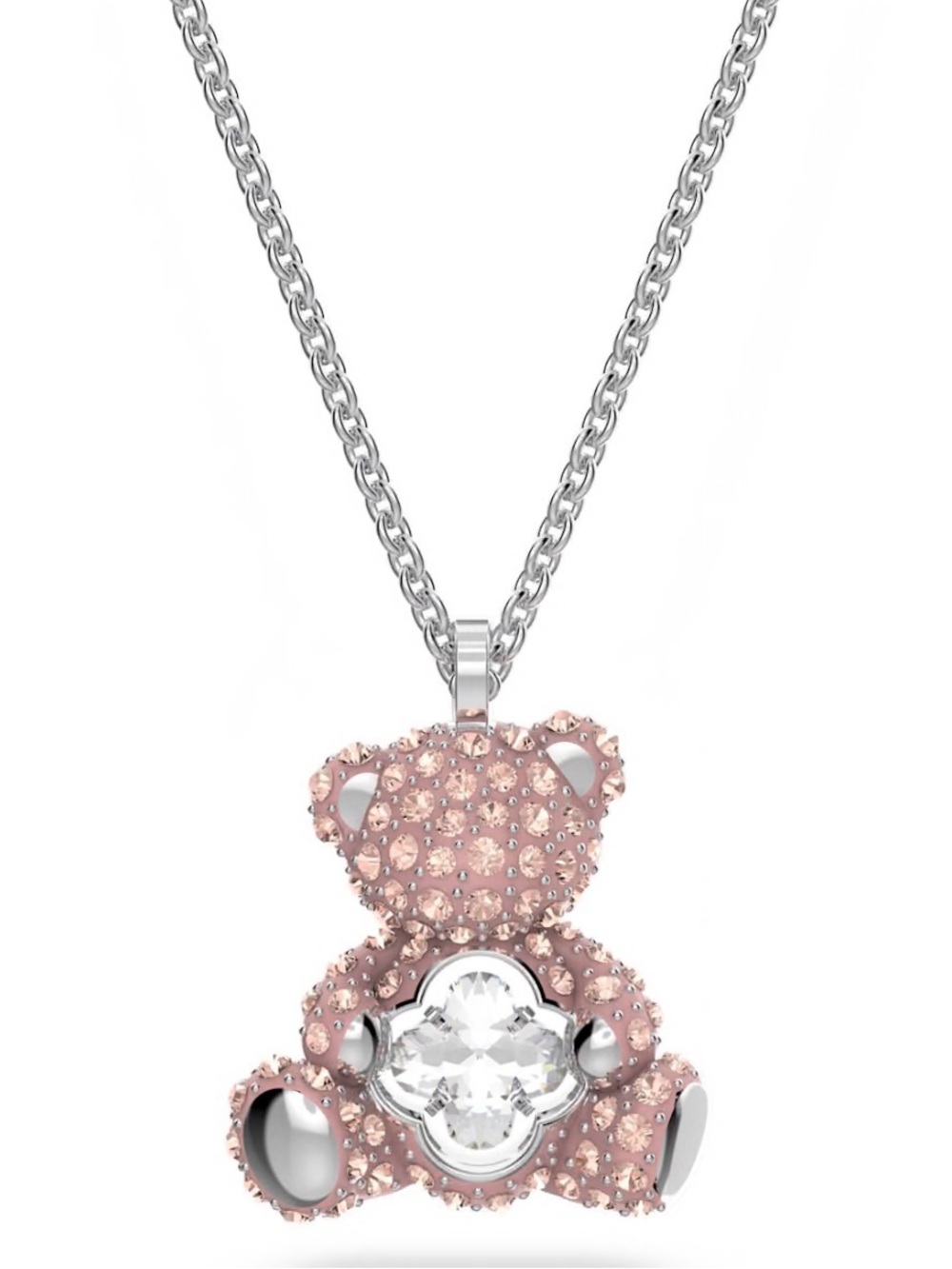 Swarovski new authentic Teddy pendant Bear Pink Rhodium plated silver necklace